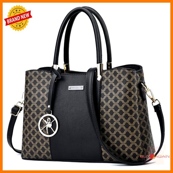 Handbags - Large PU Leather Satchel Tote with 7 Pockets and Removable Shoulder Strap